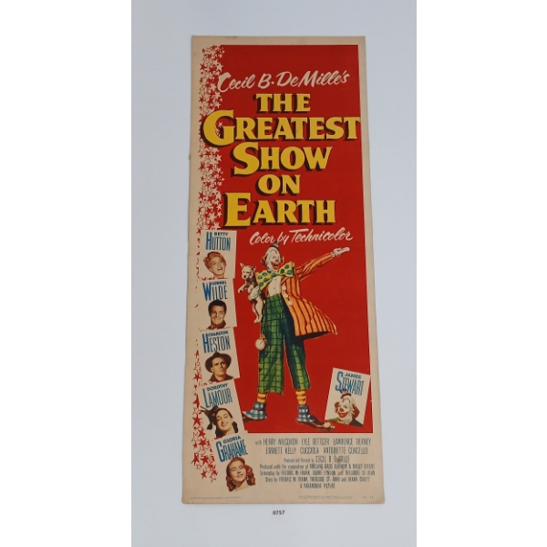 1952 PARAMOUNT "THE GREATEST SHOW ON EARTH" FILM POSTER