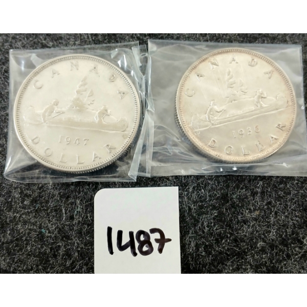 LOT OF 2 - 1936 & 1947 CDN SILVER DOLLARS - VOYAGEUR