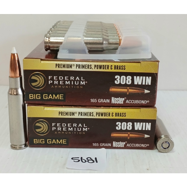 AMMO: 40X FEDERAL BIG GAME .308 WIN - 165GR - NOSLER ACCUBOND