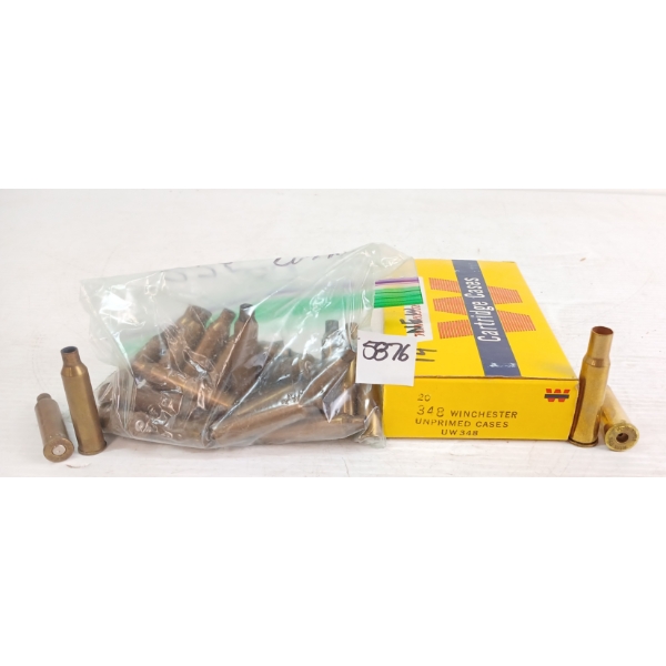 BRASS: 46X MIXED .225WIN & .348WIN - 30X ONCE FIRED - 16X UNPRIMED