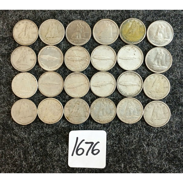 LOT OF 24 - 1938-1973 CDN 10 CENT COINS
