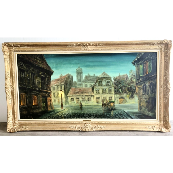CARRIAGE RIDE HOME BY E.F. KAISER(1902 - ?) - FRAMED OIL ON CANVAS