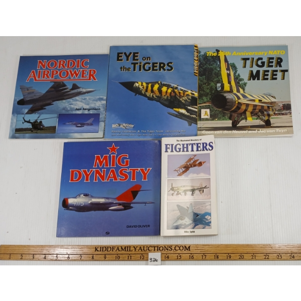 LOT OF 5 - FIGHTERS & AIRCRAFT PUBLICATIONS - INCL "NORDIC AIRPOWER" & "EYE ON THE TIGERS," ETC