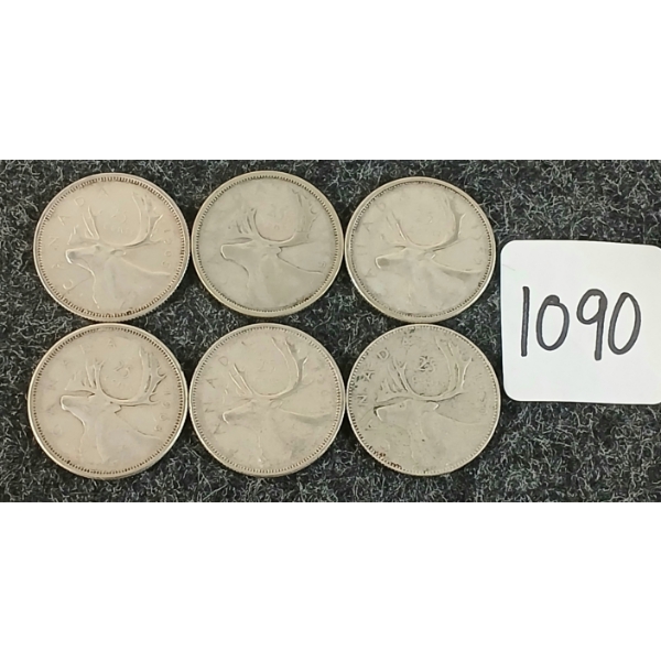 LOT OF 6 - 1950-1965 CDN 25 CENT COINS