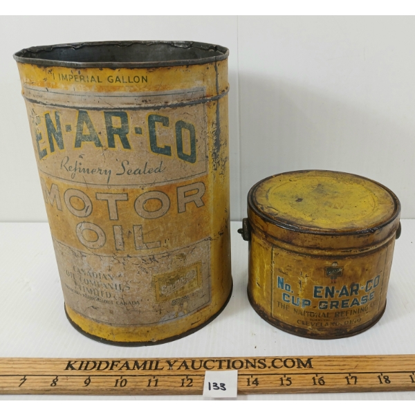 LOT OF 2 - EN-AR-CO MOTOR OIL & CUP GREASE CANS