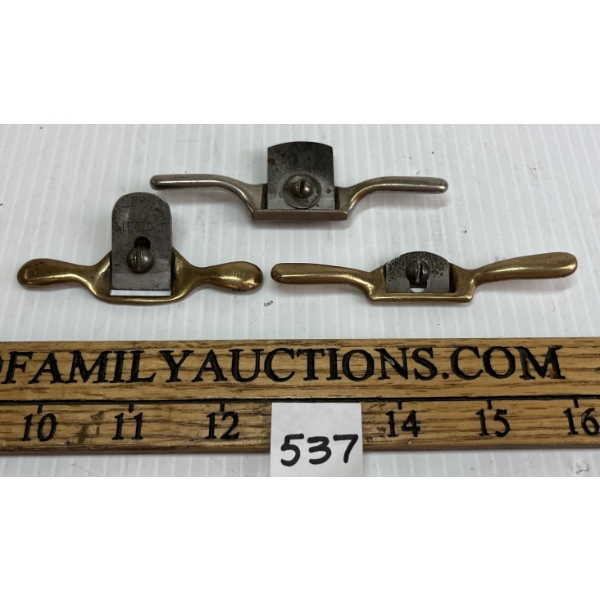 LOT OF 3 - ENGLISH BRASS/STEEL MINIATURE SPOKE SHAVE PLANE