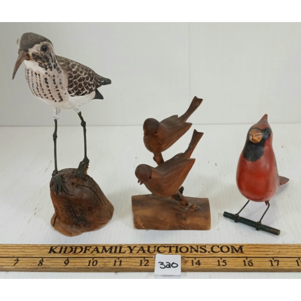 LOT OF 3 - FOLK ART BIRDS - CARDINAL MORNING DOVES, SANDPIPER
