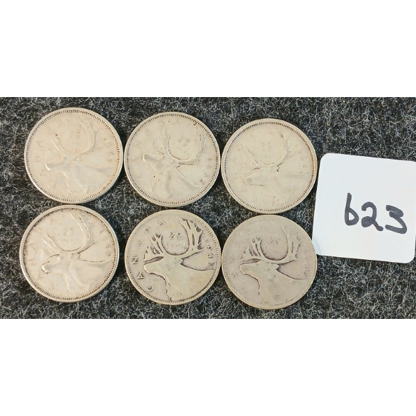 LOT OF 6 - 1941-1959 CDN 25 CENT COINS