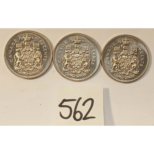 LOT OF 3 - 1969 CDN 50 CENT COINS