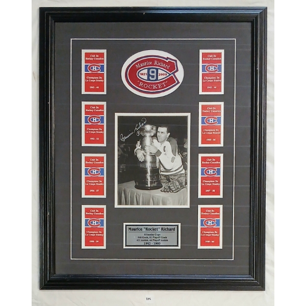 MAURICE RICHARD #9 AUTOGRAPH, PATCH & PHOTO - FRAMED
