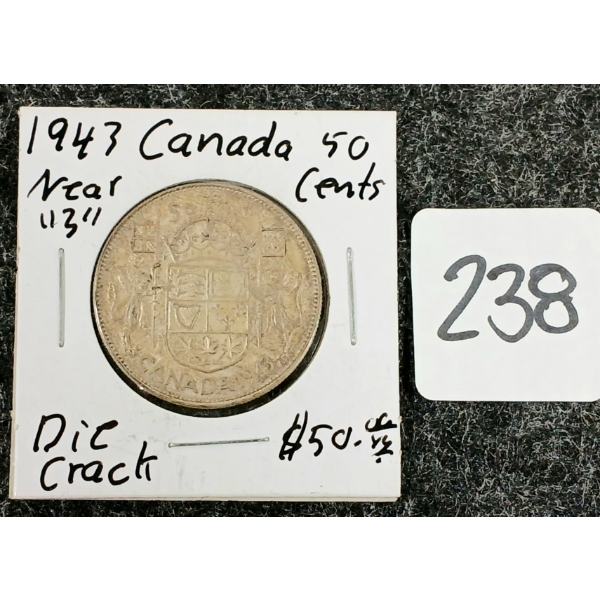 1943 CDN 50 CENT SILVER COIN