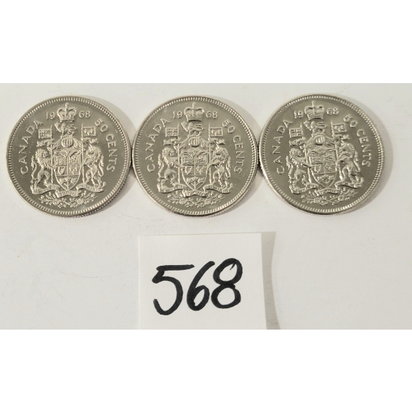 LOT OF 3 - 1968 CDN 50 CENT COINS