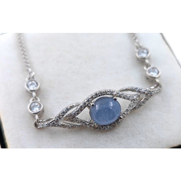 SAPPHIRE & CUBIC ZIRCONIA STERLING SILVER BRACELET - OVAL CABOCHON CUT ($3,593)