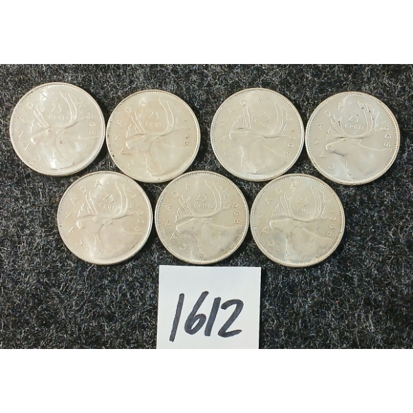 LOT OF 7 - 1968 CDN 25 CENT SILVER COINS