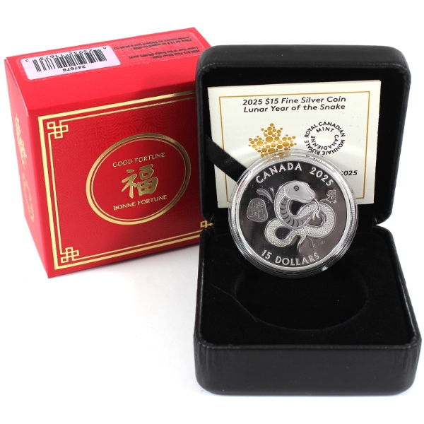 2025 $15 Lunar Year of the Snake 1oz .9999 Fine Silver Coin (Tax Exempt)