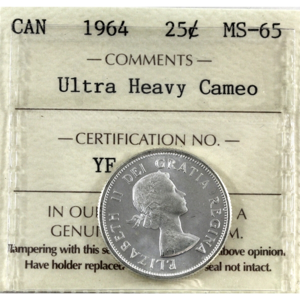 25-cent 1964 ICCS MS65 Ultra Heavy Cameo