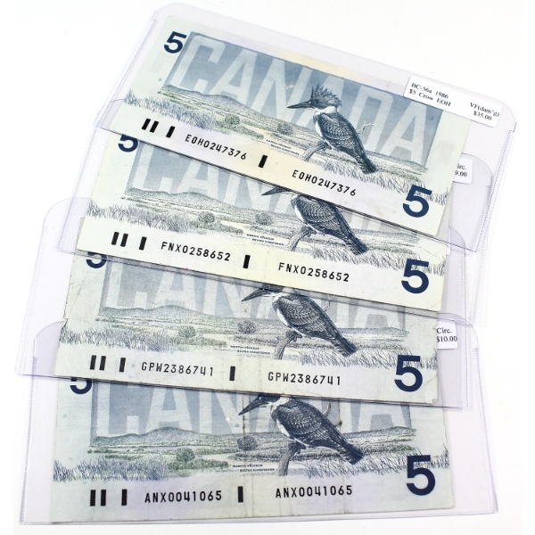 Group Lot of 4x 1986 $5 Circ to VF. 4pcs
