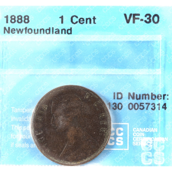 Newfoundland 1-cent 1888 CCCS VF30
