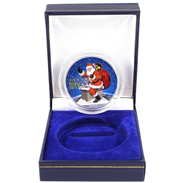USA Silver 2003 Silver Eagle 1oz .999 Fine Coin w/ 'Joyous Tidings' Colour Print Overlay 