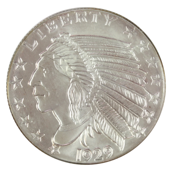 5oz Golden State Mint 1929  Indian Head Gold Eagle Replica .999 Fine Silver Round (Tax Exempt)