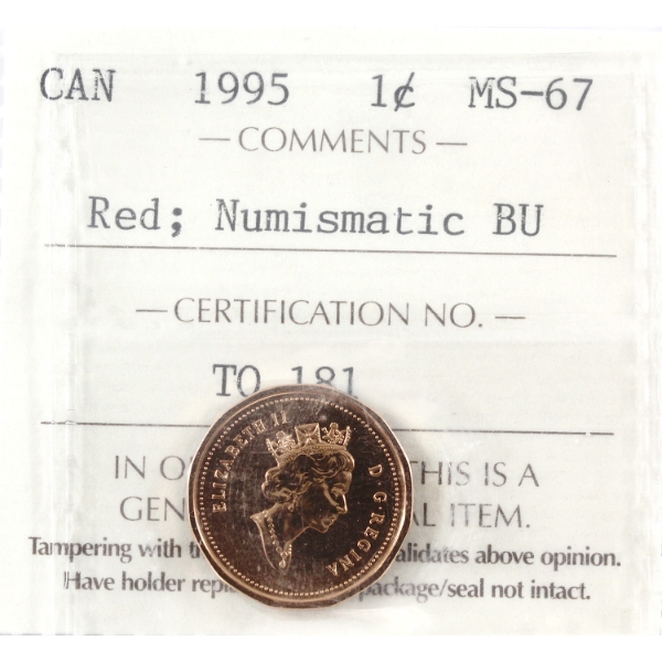 1-cent 1995 ICCS MS67 Red, NBU