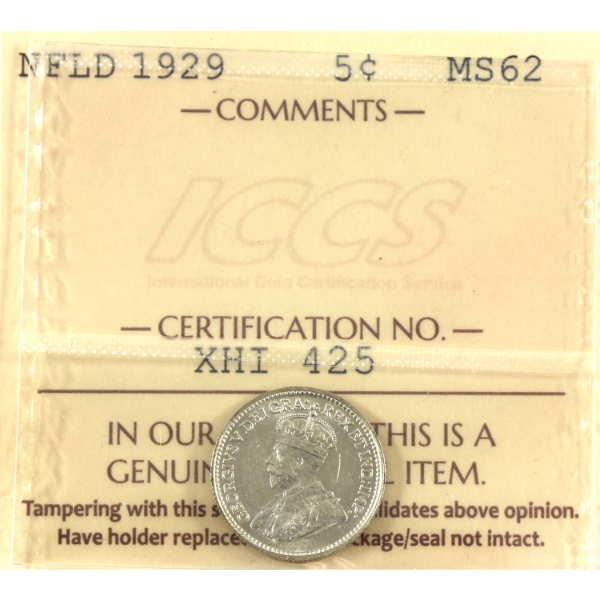 5-cent 1929 ICCS MS62