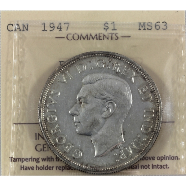 Silver $1 1947 Blunt 7, 7/7 ICCS MS63