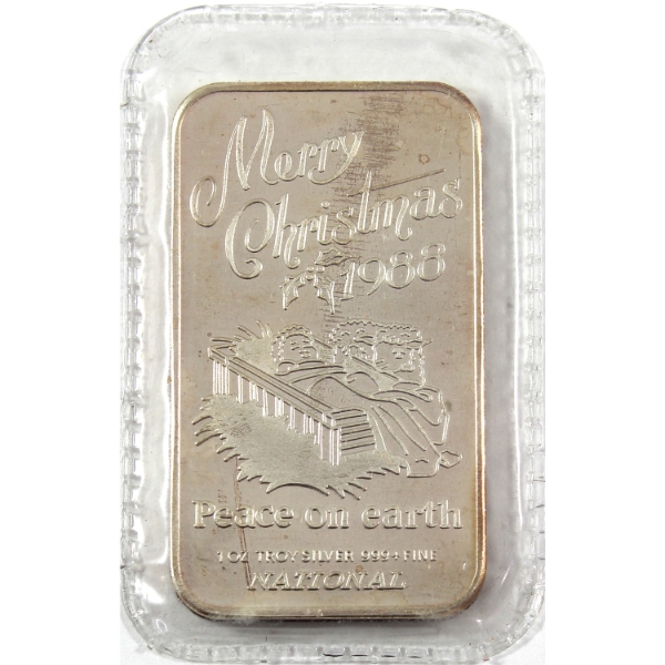 1oz National 1988 Merry Christmas - Peace On Earth .999 Fine Vintage Silver Bar (Tax Exempt)