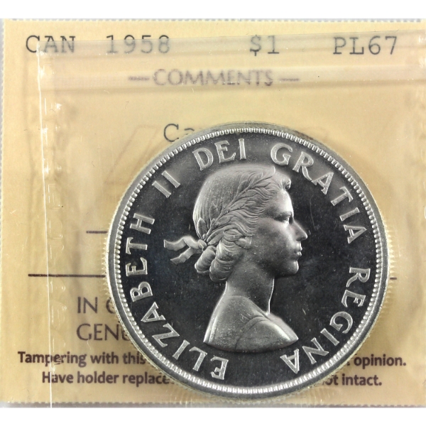 Silver $1 1958 ICCS PL67 Cameo