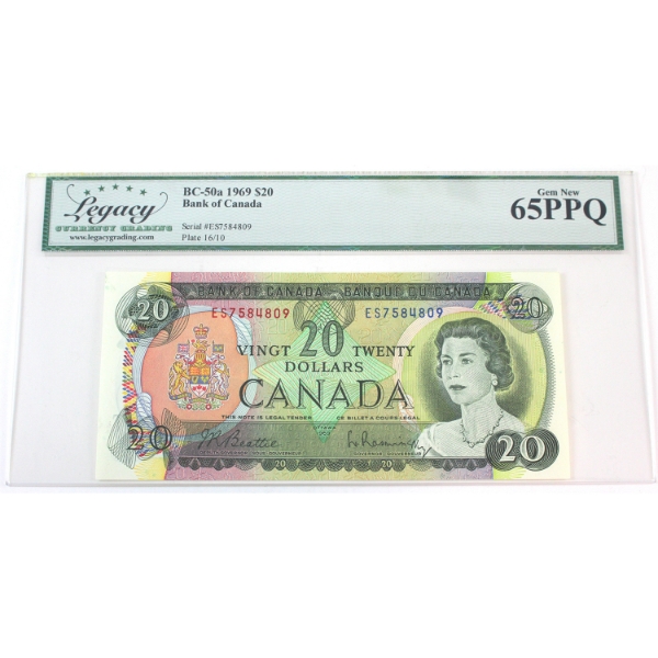 BC-50a 1969 $20 Legacy GEM UNC65 PPQ Beattie-Rasminsky SN: ES7584809