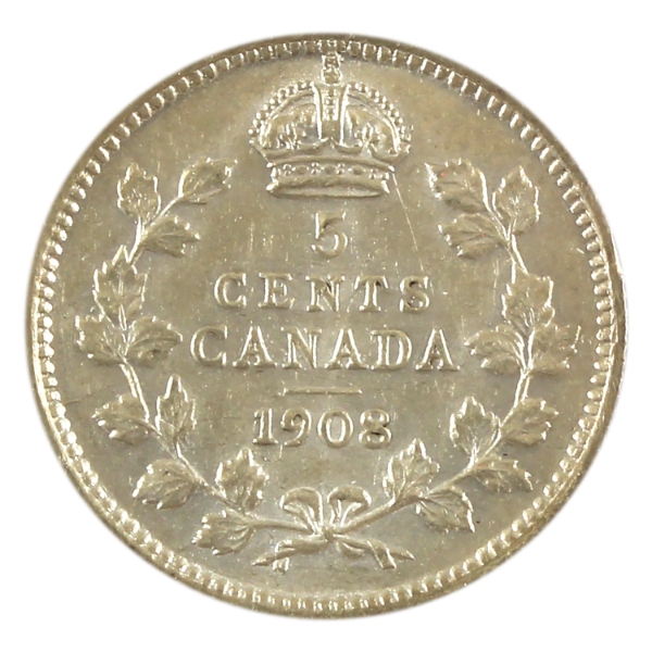 5-cent 1908 Large Date EF-AU
