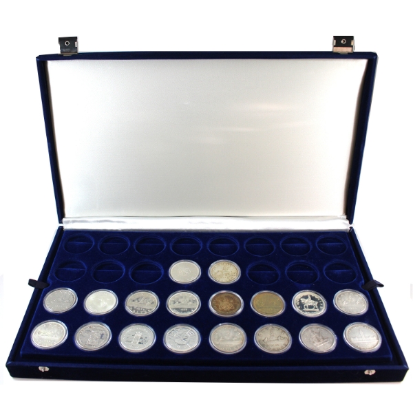 Silver $1 & Nickel $1 1939-1978 Bulk Collection in Blue Velvet Display Case with 2 Trays. 18pcs. 