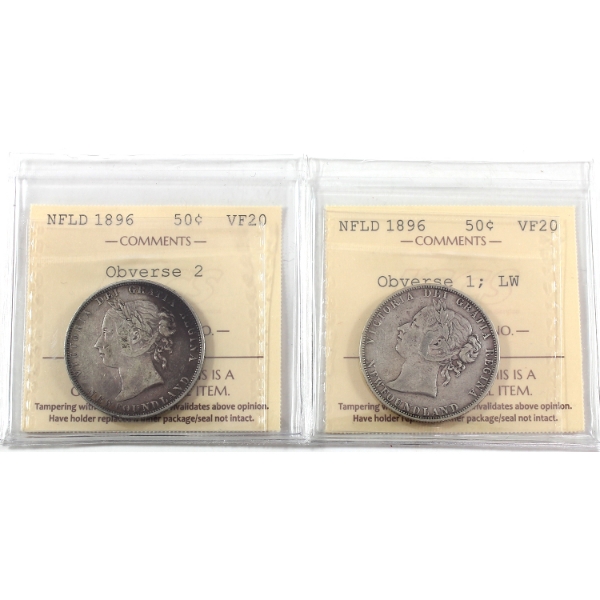 Newfoundland 50-cent 1896 ICCS VF20. 2pcs.