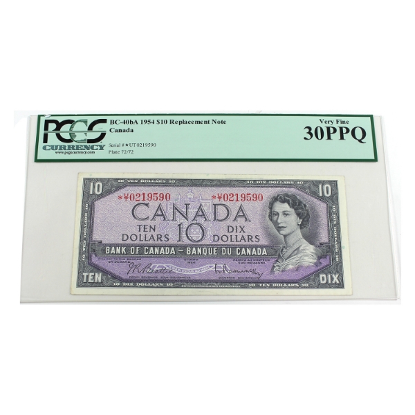 BC-40bA 1954 $10 *U/T Replacement PCGS VF30 Beattie-Rasminsky SN:*U/T0219590