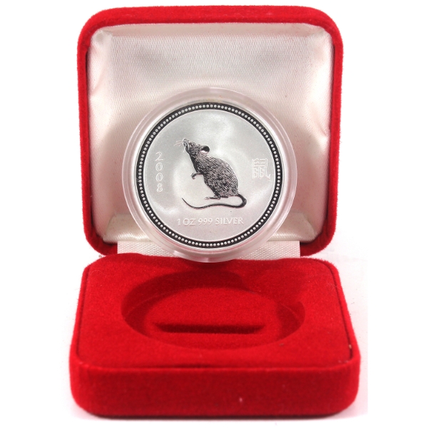 1oz Australia 2007 $1 2008 Year of the Rat .999 Fine Silver Round (Tax Exempt)