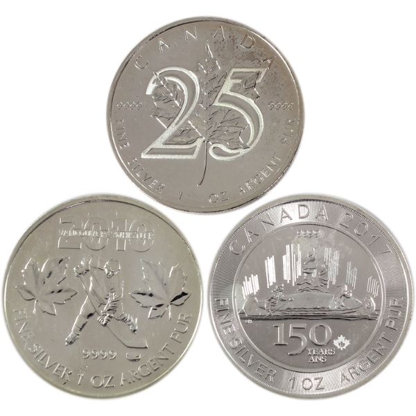 3x 1oz 2010, 2013 & 2017 $5 .9999 Fine Silver Coins. 3pcs (Tax Exempt)