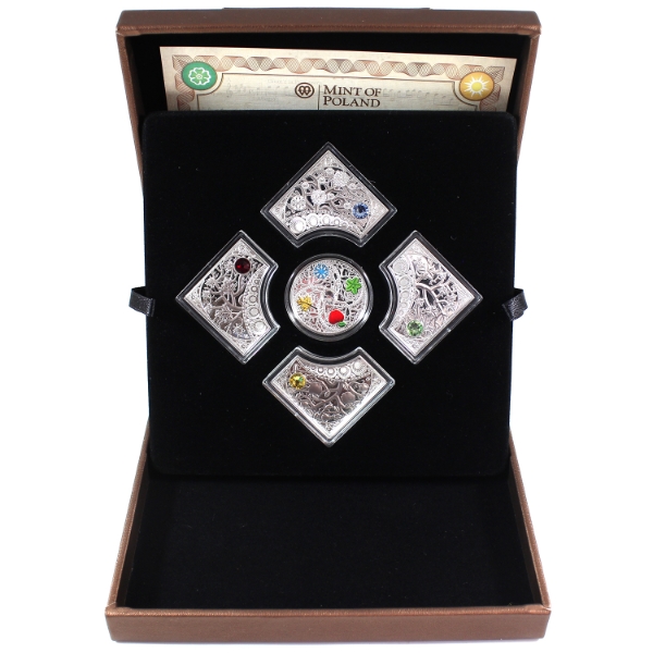 Niue 2013 $2 Four Seasons 5-coin Sterling Silver Proof Set with Swarovski Crystal Accents