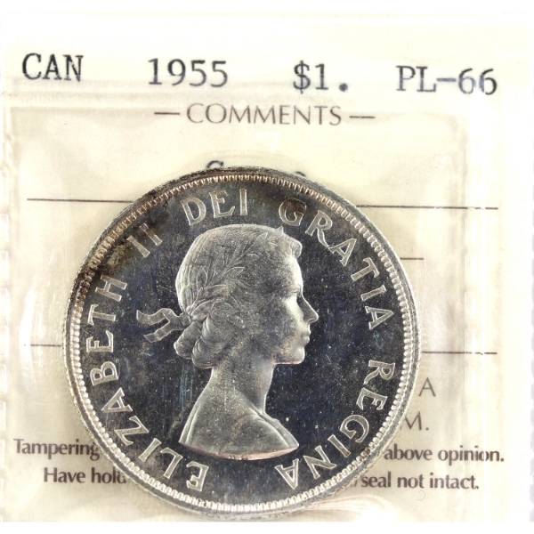 Silver $1 1955 ICCS PL66 Cameo