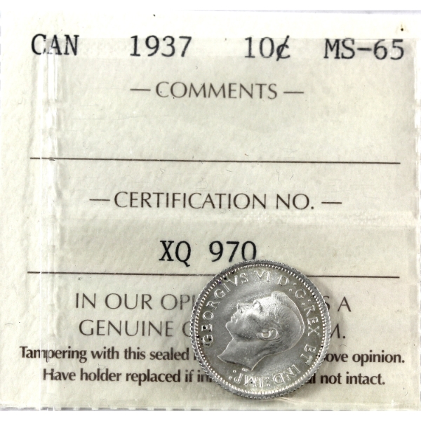 10-cent 1937 ICCS MS65