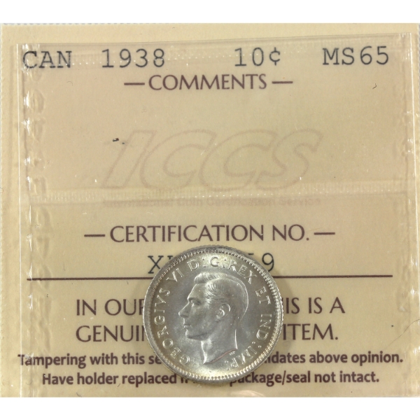 10-cent 1938 ICCS MS65