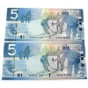 Image 1 : 2x RADAR BC-67aA 2006 $5 'AOR' Matching Prefix Jenkins-Dodge SN: AOR8436348 & AOR8331338. 2pcs.