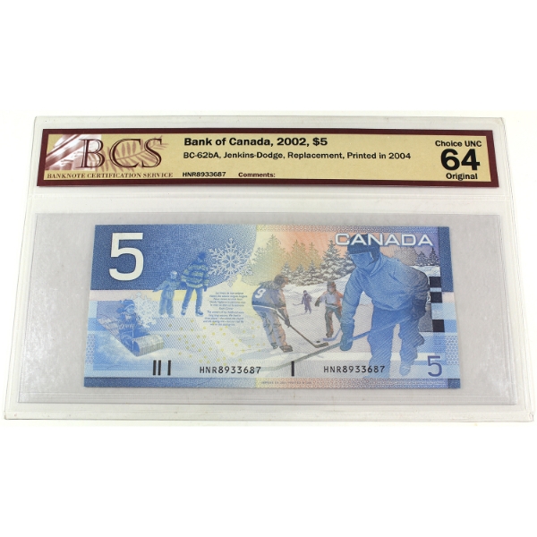 BC-62bA 2002 $5 BCS Choice UNC64 Original Jenkins-Dodge Replacement Printed in 2004 SN:HNR8933687