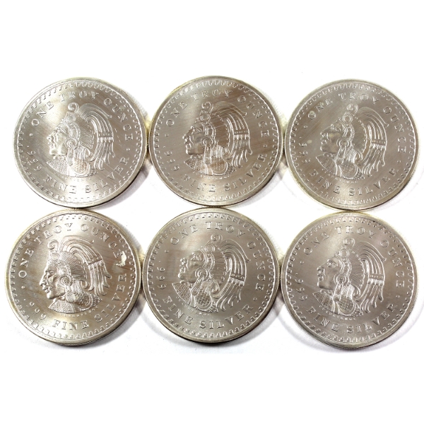 6x 1oz Golden State Mint Aztec Calendar .999 Fine Silver Rounds. 6pcs (Tax Exempt)