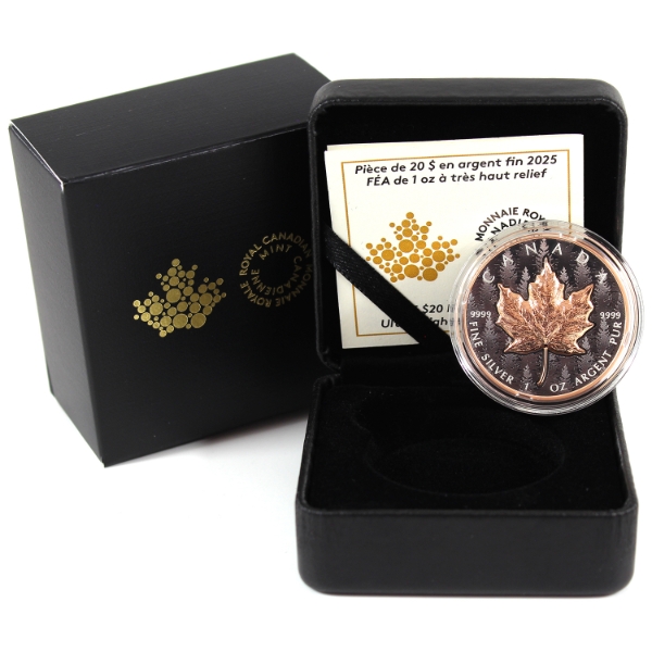 2025 $20 Ultra High Relief 1oz Silver Maple Leaf .9999 Fine Silver Coin (Tax Exempt)