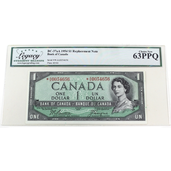BC-37aA 1954 $1 Modified Portrait Legacy CUNC63 PPQ Beattie-Coyne *A/A Replacement SN: *A/A0054656