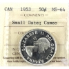 Image 1 : 50-cent 1953 Small Date ICCS MS64 Cameo