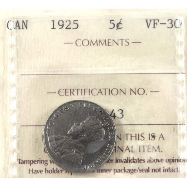 5-cent 1925 ICCS VF30