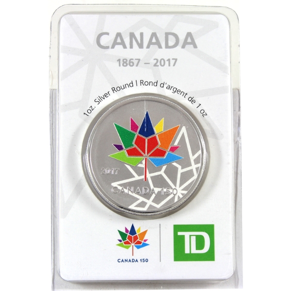 1oz TD Bank Canada 150 Colourized .999 Fine Silver Round (Tax Exempt)