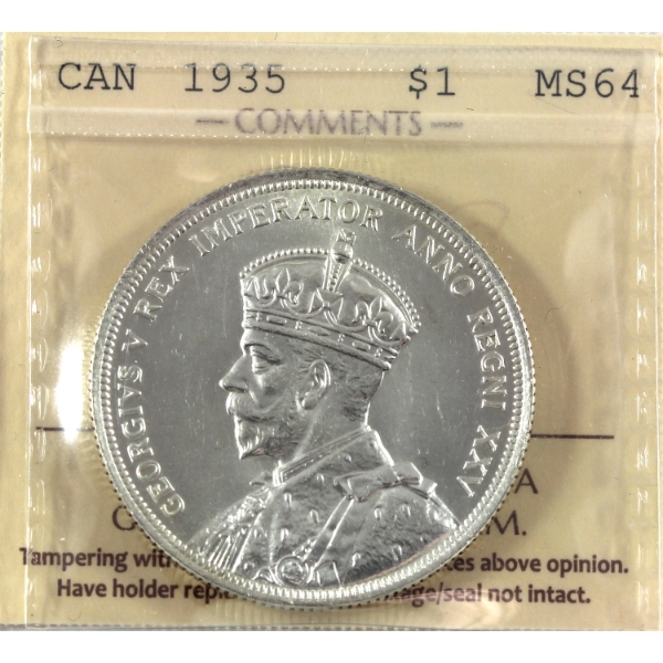 Silver $1 1935 ICCS MS64