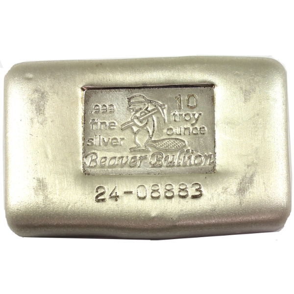 10oz Beaver Bullion .999 Fine Silver Poured Bar (Tax Exempt)